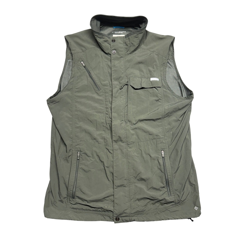 Columbia Omni-Shade Mens XL Fishing Vest Sage Green Utility Pockets